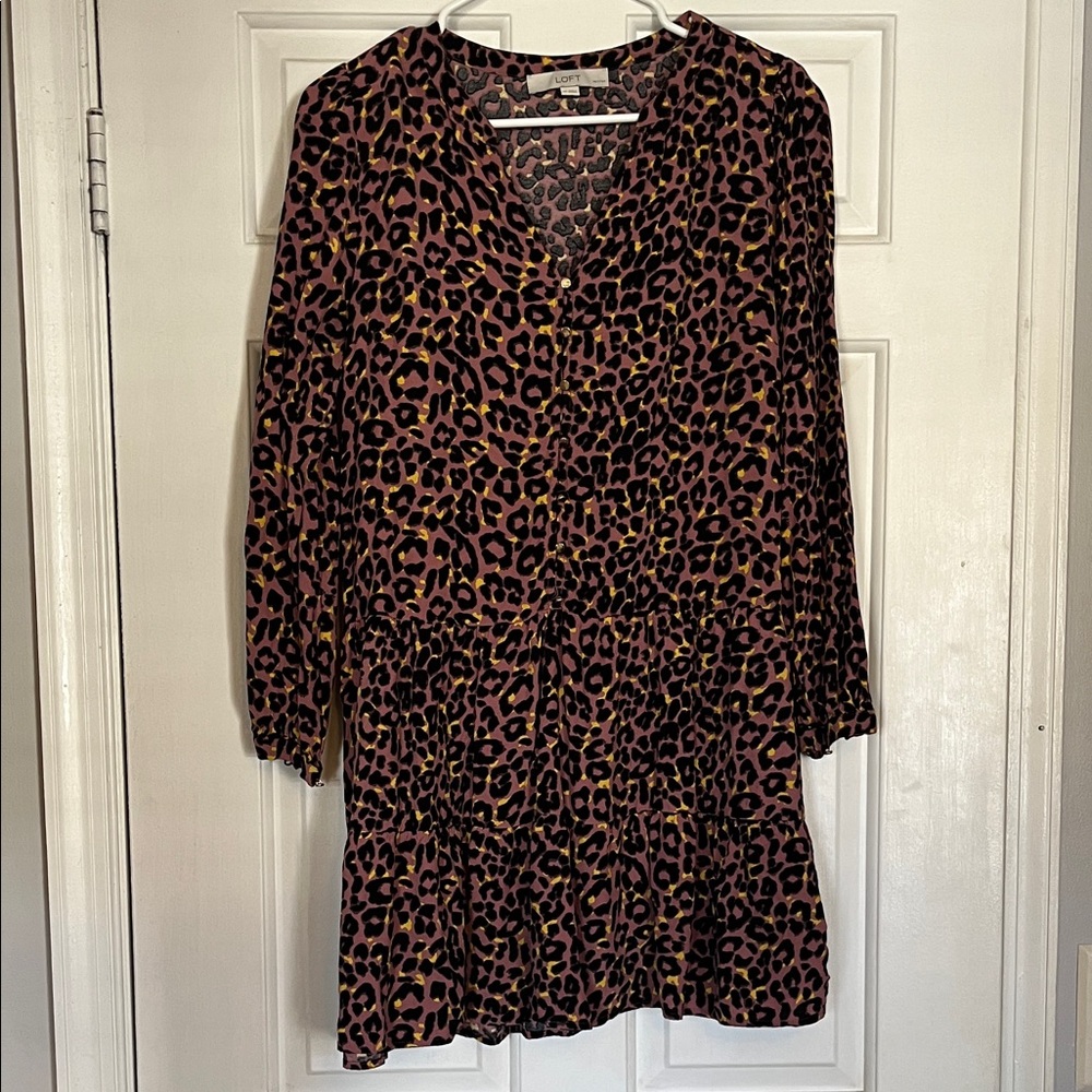 LOFT Leopard Print Long Sleeve Dress